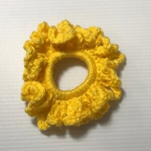 NWT Bright Yellow Handmade Crocheted Hair Scrunchie
